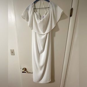 Off the shoulder white lined dress